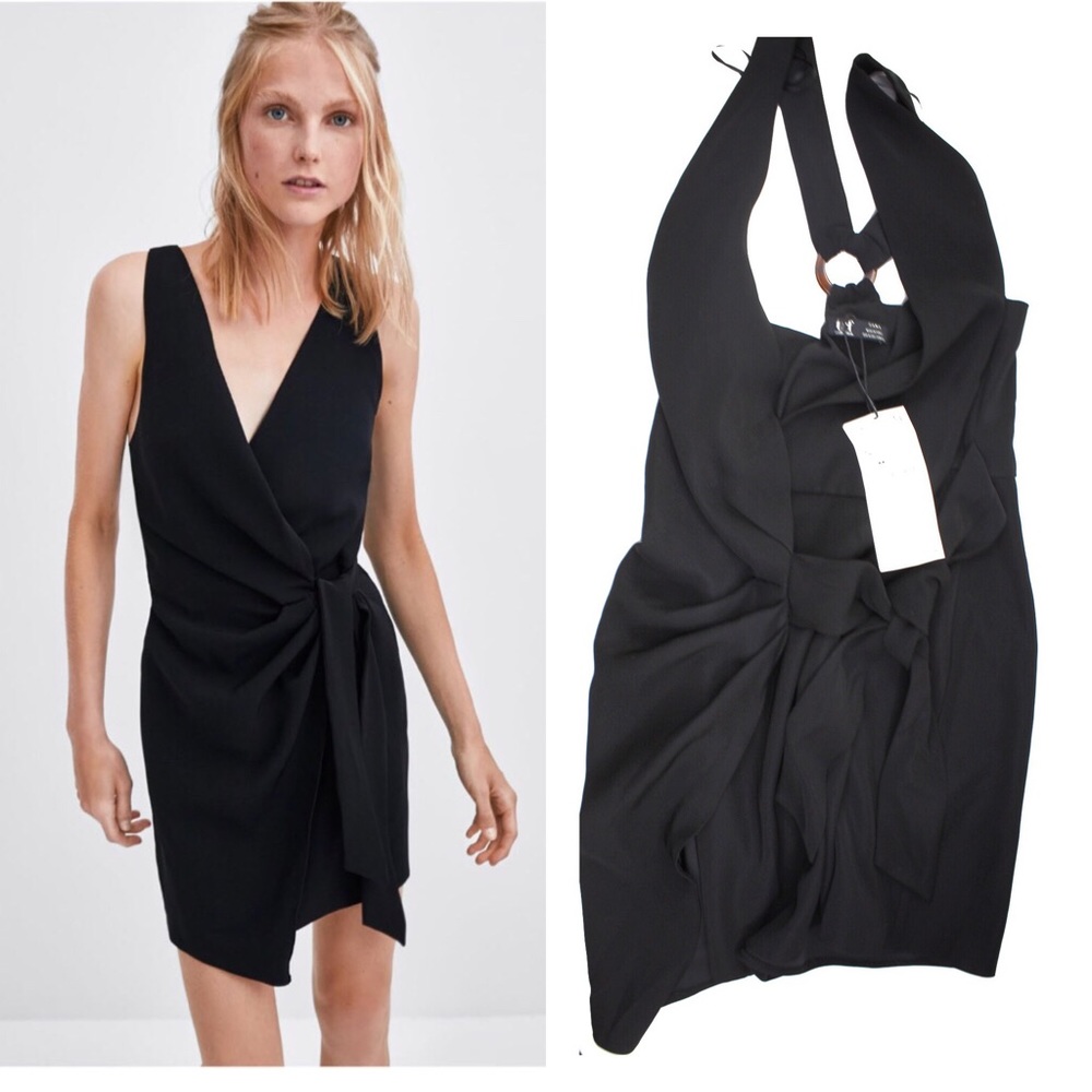 NWT Zara Black Crossover Wrap Dress Small - Picture 1 of 4